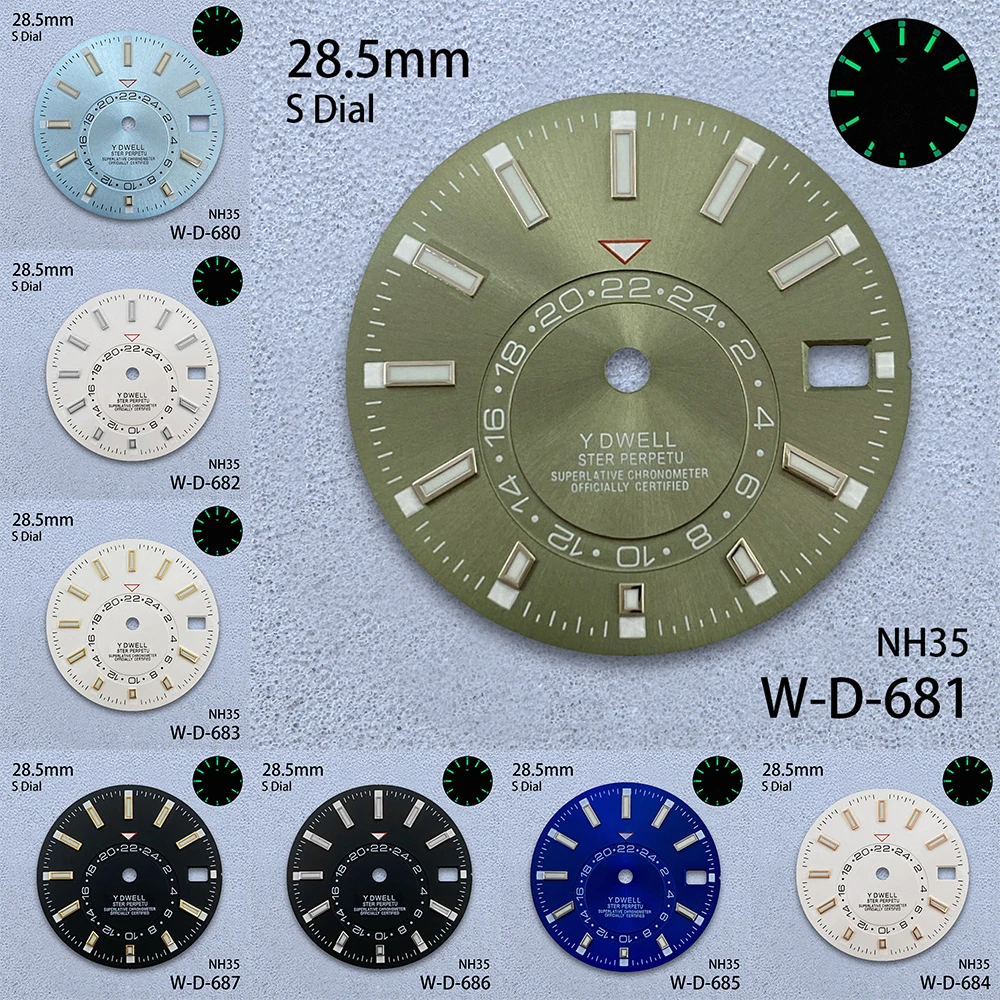 28.5mm Sunburst S Dial Fit NH35/NH36/4R/7S Automatic Movement Green Luminous High-Quality Watch Modification Accessories