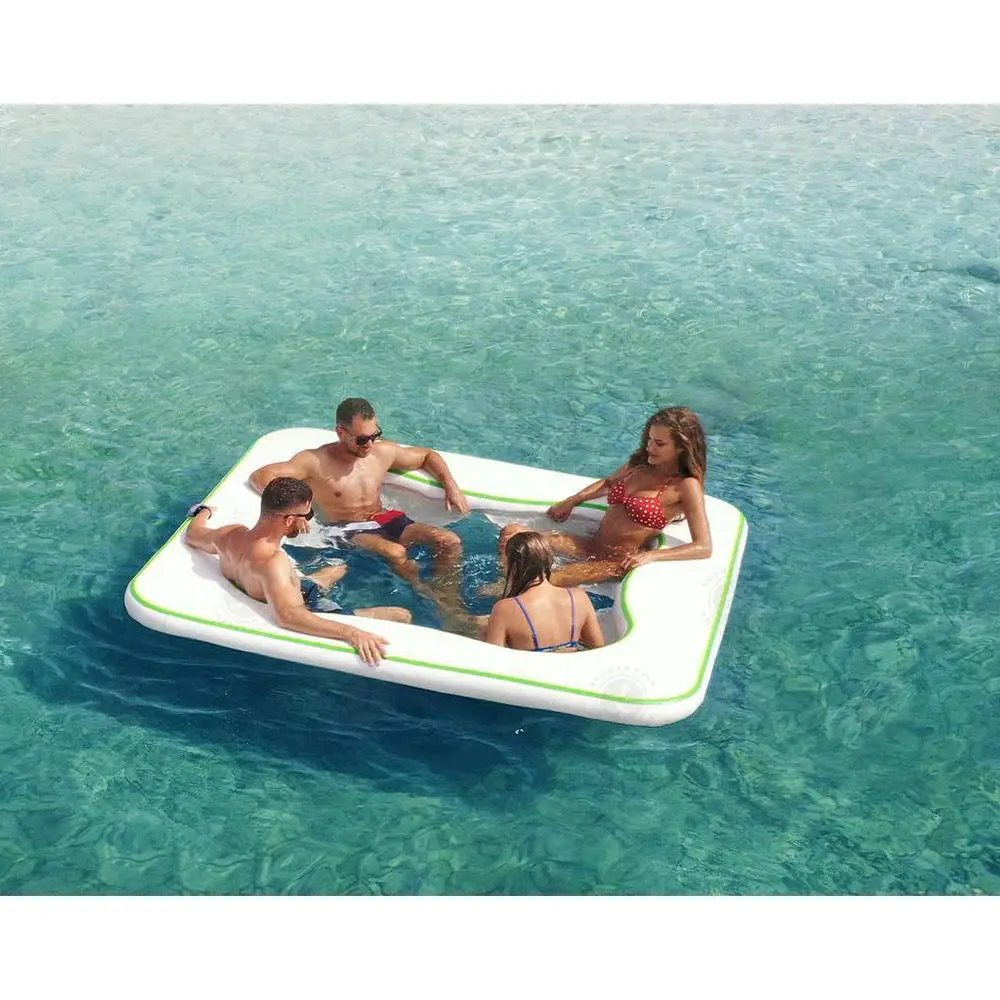 مصنع الجملة الفاخرة صالة حمام سباحة قابل للنفخ يطفو المحمولة حمام الشمس أرجوحة عائمة مع 5 مقاعد للبالغين #4