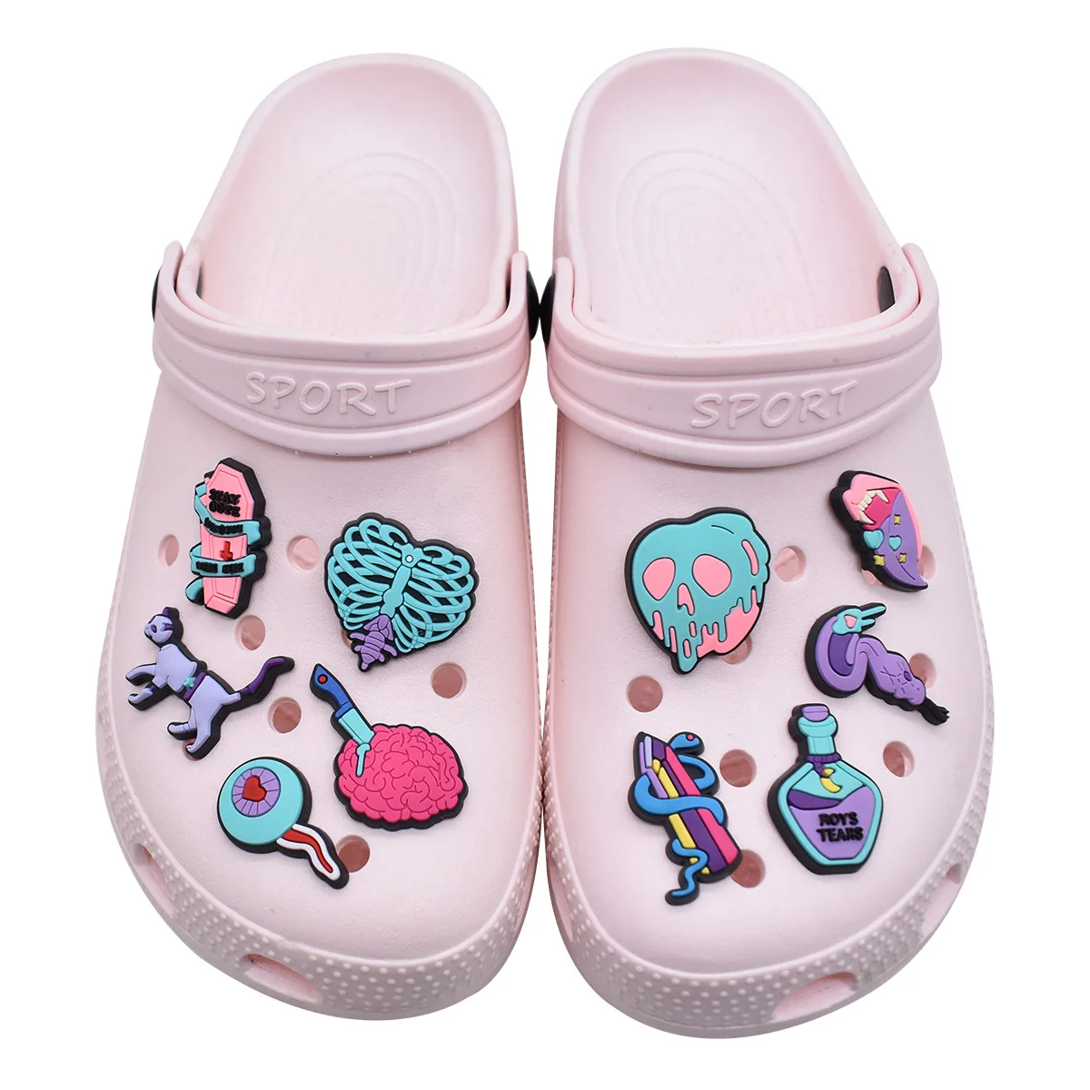 Commercio all'ingrosso 1 pz PVC viola Halloween ciondoli per scarpe per Crocs accessori per scarpe sandali fibbia bambini spille decorazione Jeans regalo di natale