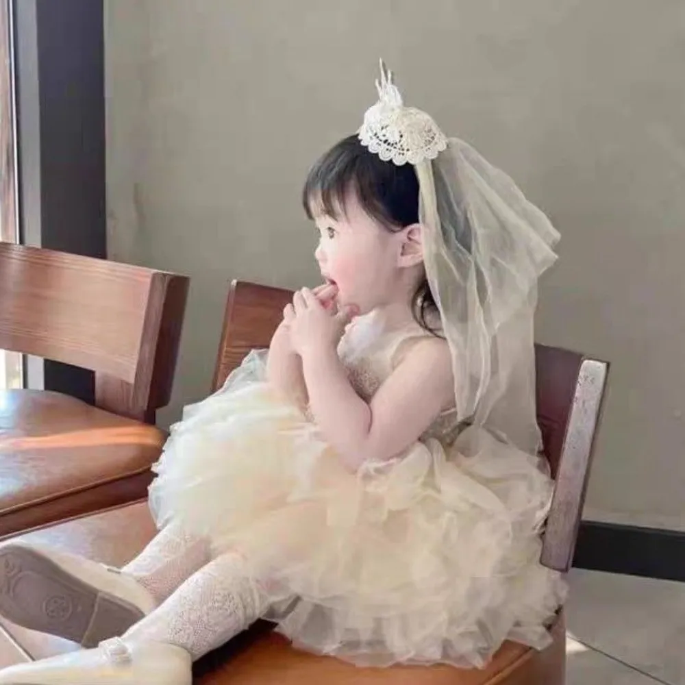 Креативная сетчатая повязка для волос на день рождения, корона, марля, повязка на голову с днем рождения, корейский стиль, реквизит для фотосессии, обруч для волос для девочек, детский