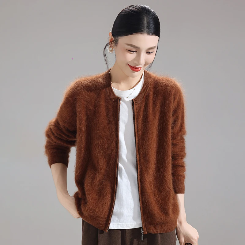 

Autumn And Winter 2025 Women's Knitted Zipper Sweater Warm Brushed 100% Pure Wool Cardigan Women's Coat