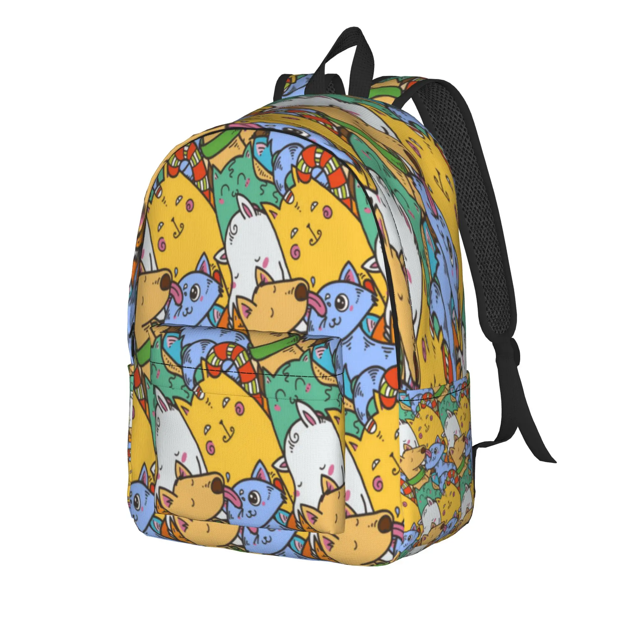 Cute Domestic Animals Kawaii Doodle Pets Cat Dog Backpacks Men Modern School Bags High Quality Large Rucksack