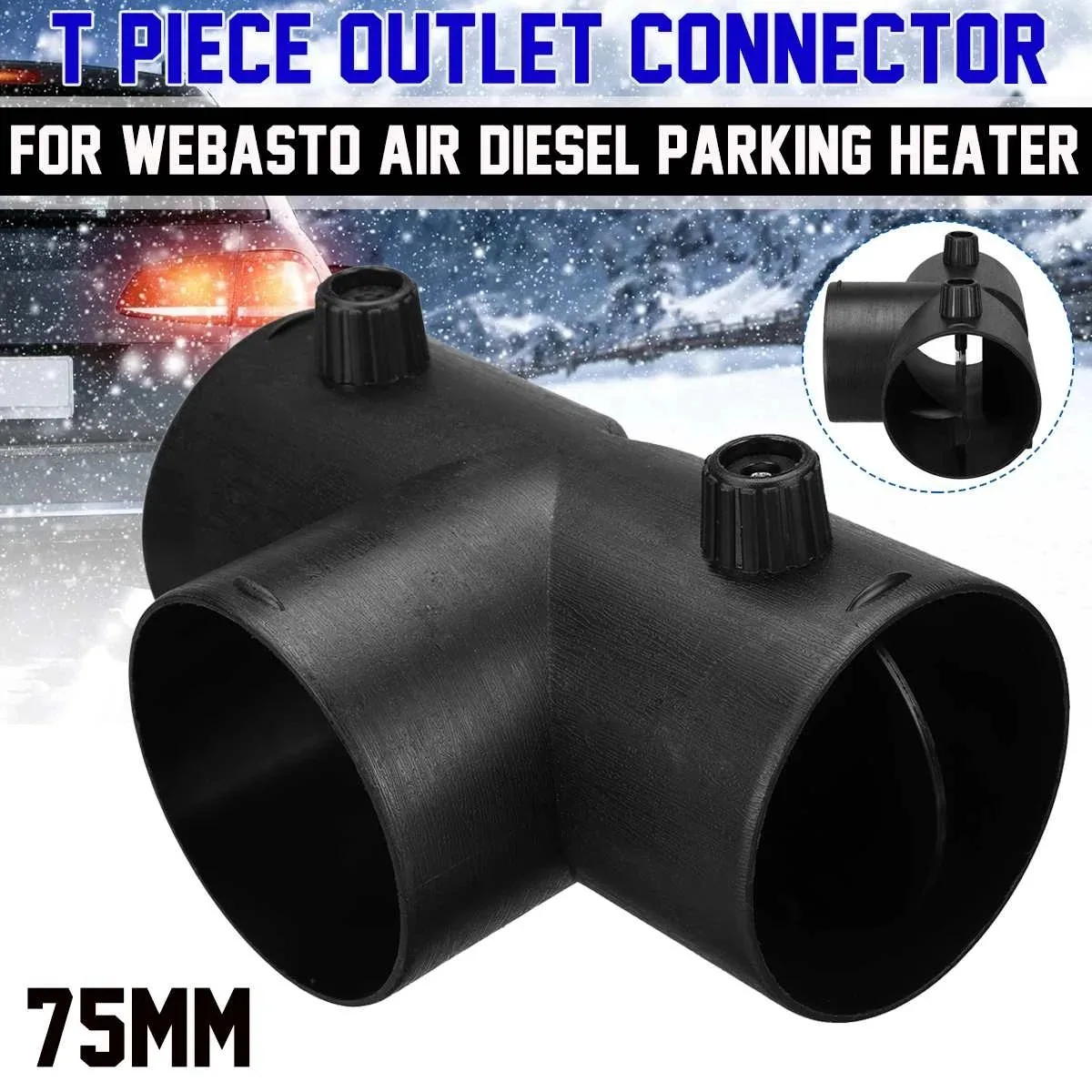 Conector de escape de ventilación de aire de calentador de estacionamiento en forma de T de 75mm con solapa de válvula de regulación Dual para calentador de aire Webasto