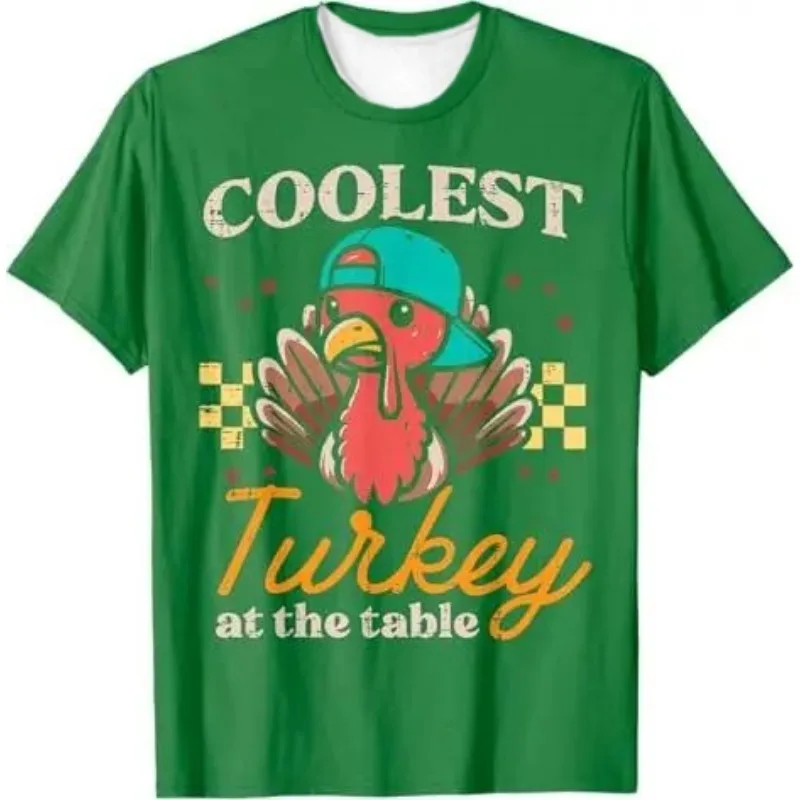 

Quick Drying T-shirt, Fashionable Round Neck Top, Fun Turkey 3D Printed Short Sleeved, Summer Street, Thanksgiving, Halloween