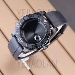 40mm Black Men's Watch Cases Rubber Strap For YACHT-MASTER Seiko nh34 nh35 nh36 nh38 Miyota 8215 eta 2824 Movement 28.5mm Dial