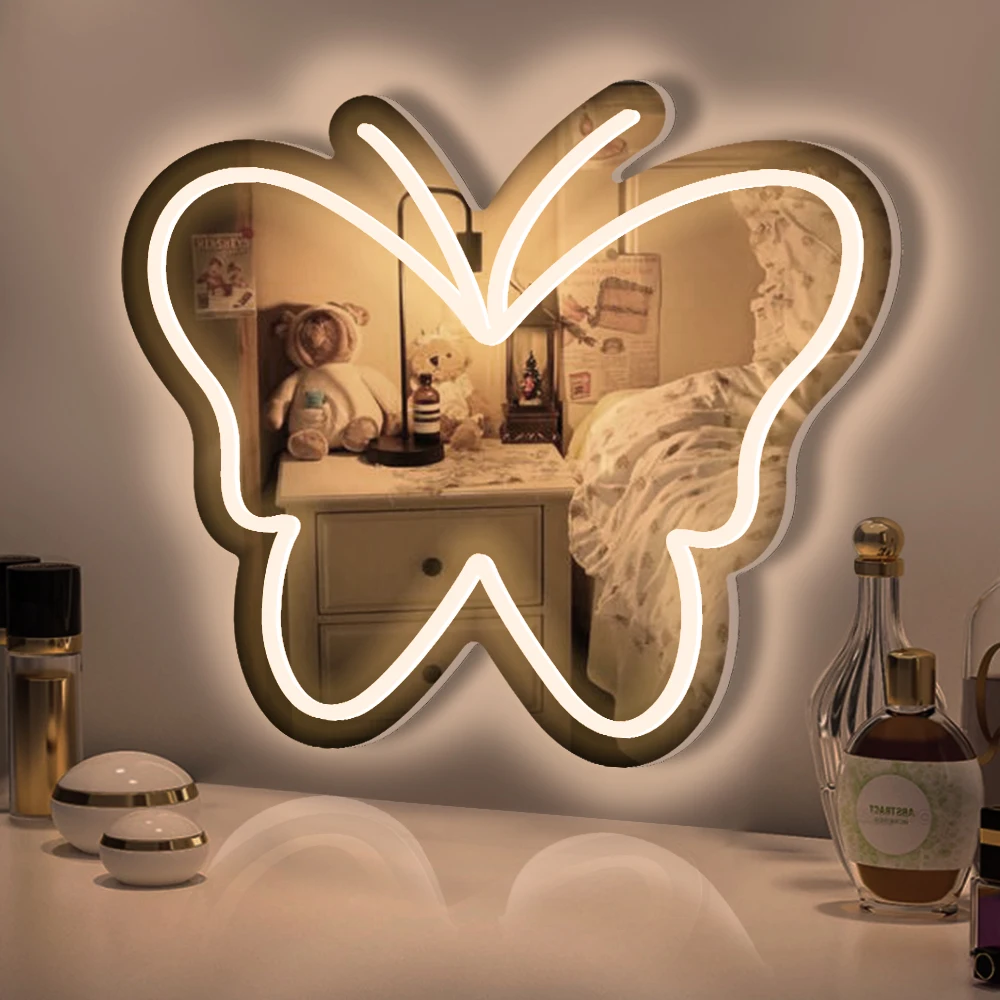 

Butterfly Neon Sign for Bedroom, 16x14in Neutral Light Butterfly Mirror Neon Light USB Operated Wall Decor for Living Room,