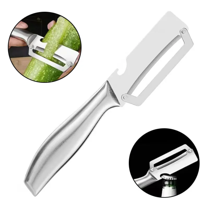 Pelador de Verduras Resistente con Mango Ergonómico, Pelador de Verduras de Acero 3CR13 con Abrebotellas, 1/2 Piezas, Raspador de Frutas para Cocina