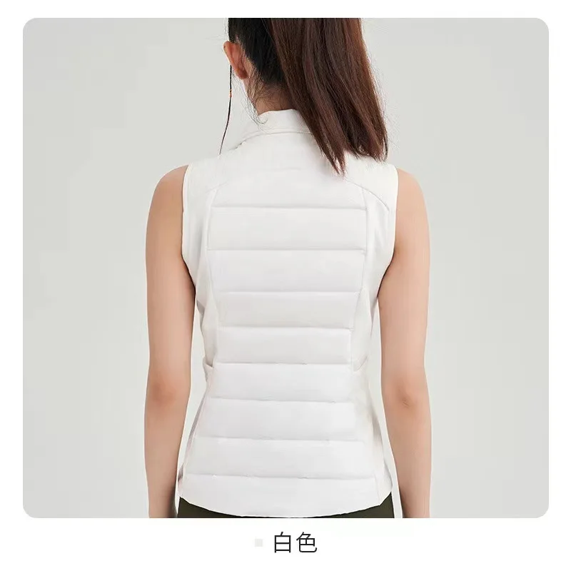 Autumn and winter stand up collar lightweight down vest, yoga fitness warm windproof vest, outdoor leisure sports vest