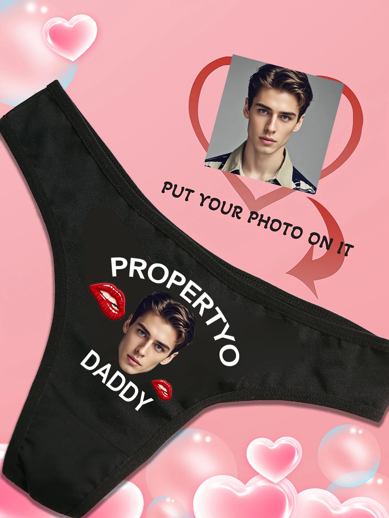 Customizable Sexy Low-Waist Briefs with Couple's Avatars And Love Letter Print for Men Women Perfect for Valentine's Day Christm