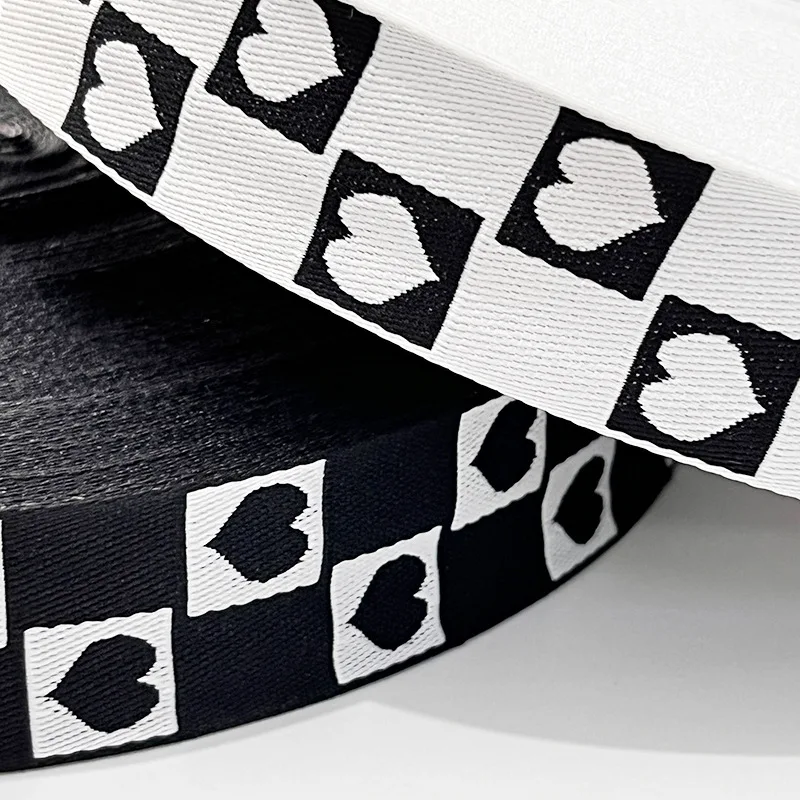 5 Yards 1 Inch 25MM White Black Peach Heart Geometric Jacquard Embroidered Ribbons DIY Decoration Webbing Trim For Collar Straps