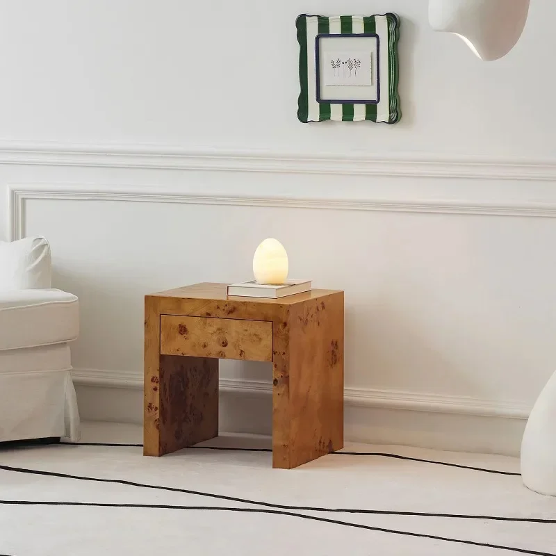 Mid-century style living room side table, minimalist knot wood veneer headboard storage cabinet