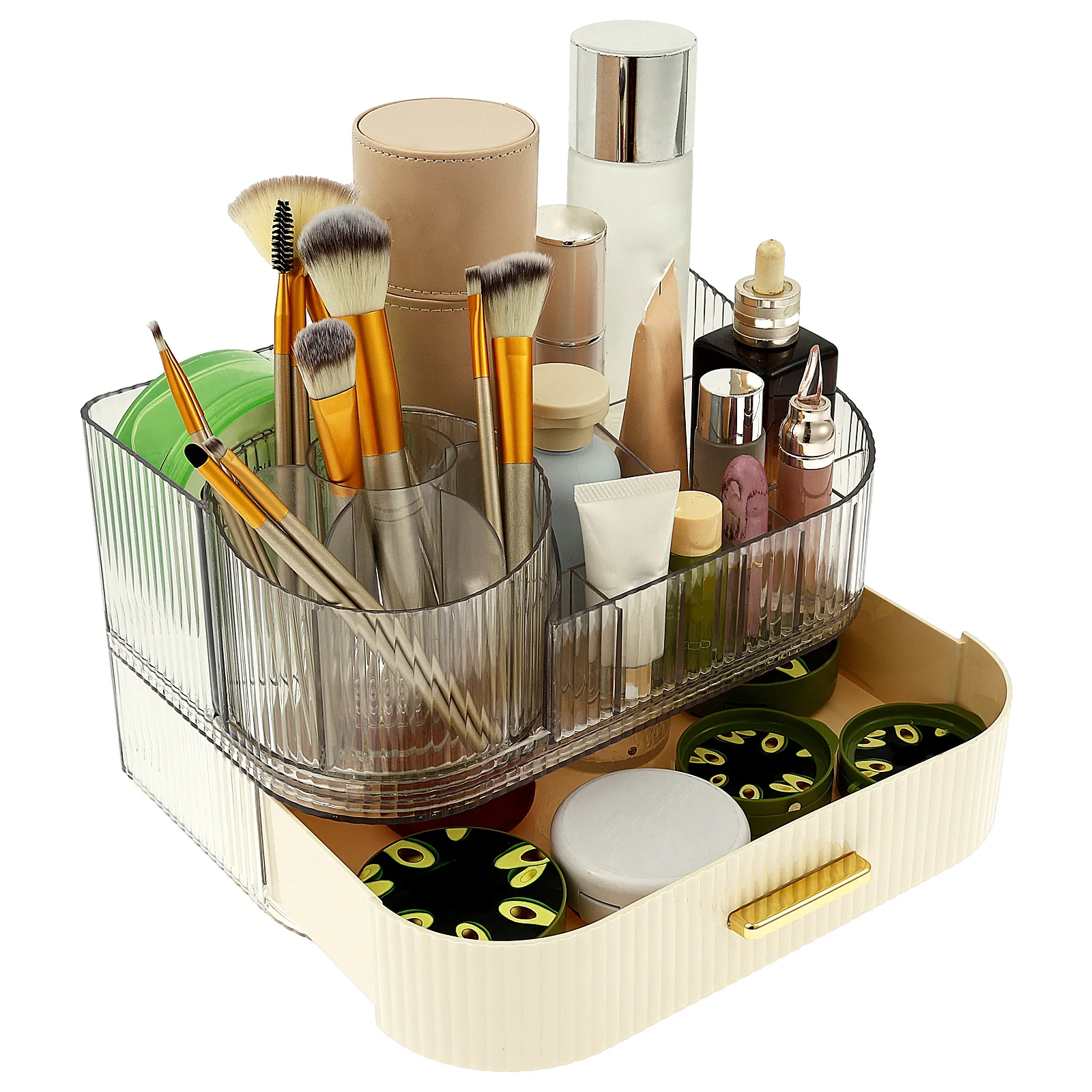 

Desktop Makeup Organizer with Drawers 360° Rotating Brush Holder Dustproof Large Capacity Cosmetic Display Lipstick Storage Box