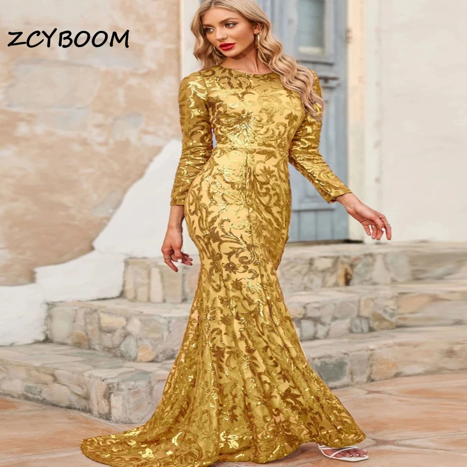 

Элегантные вечерние платья с круглым вырезом и длинными рукавами по индивидуальному заказу, 2022, вечернее платье русалки с аппликацией, вечернее платье для выпускного вечера, бальные платья