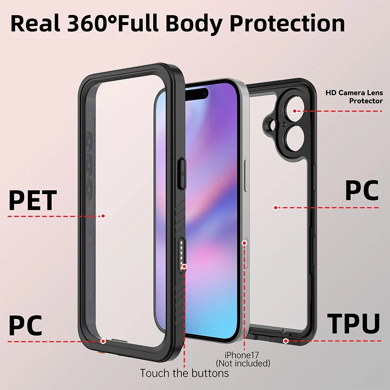 Shellbox verbesserte wasserdichte Handyhülle für iPhone 17 Pro Max/17 AIR/16/15/14/13360, vollständige Abdeckung, IP68-Zertifizierung – Detail 5