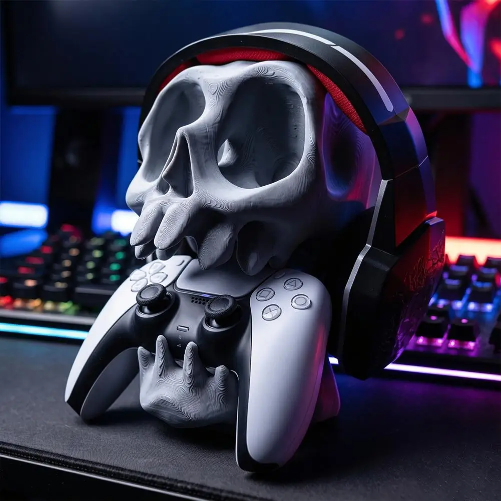 Gothic Skull Game Controller Holder Desktop Headphone Stand Creative Gaming Gear Display Rack For Gamepad Headset