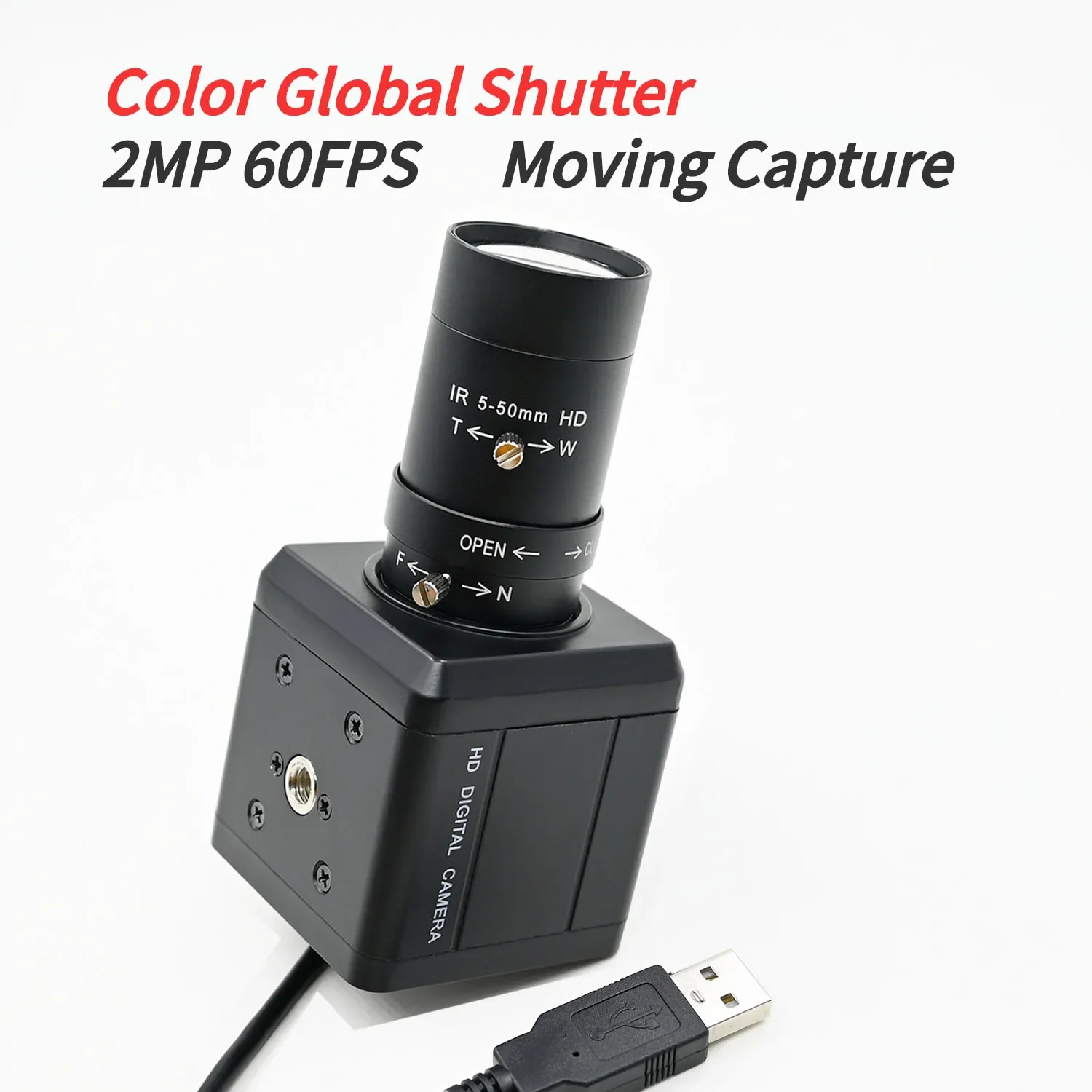 

2MP 60FPS Color Global Shutter USB Camera,High Speed Moving Capture,2 MegaPixel Webcam With CS Lens 5-50mm 2.8-12mm