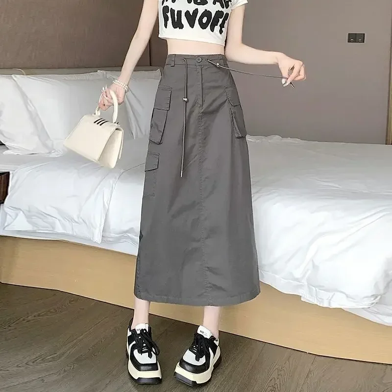 Pop American Retro Workwear Mini Skirt High Waist Drawstring Slimming Military Green Summer New Arrival Women's Fashion Skirts