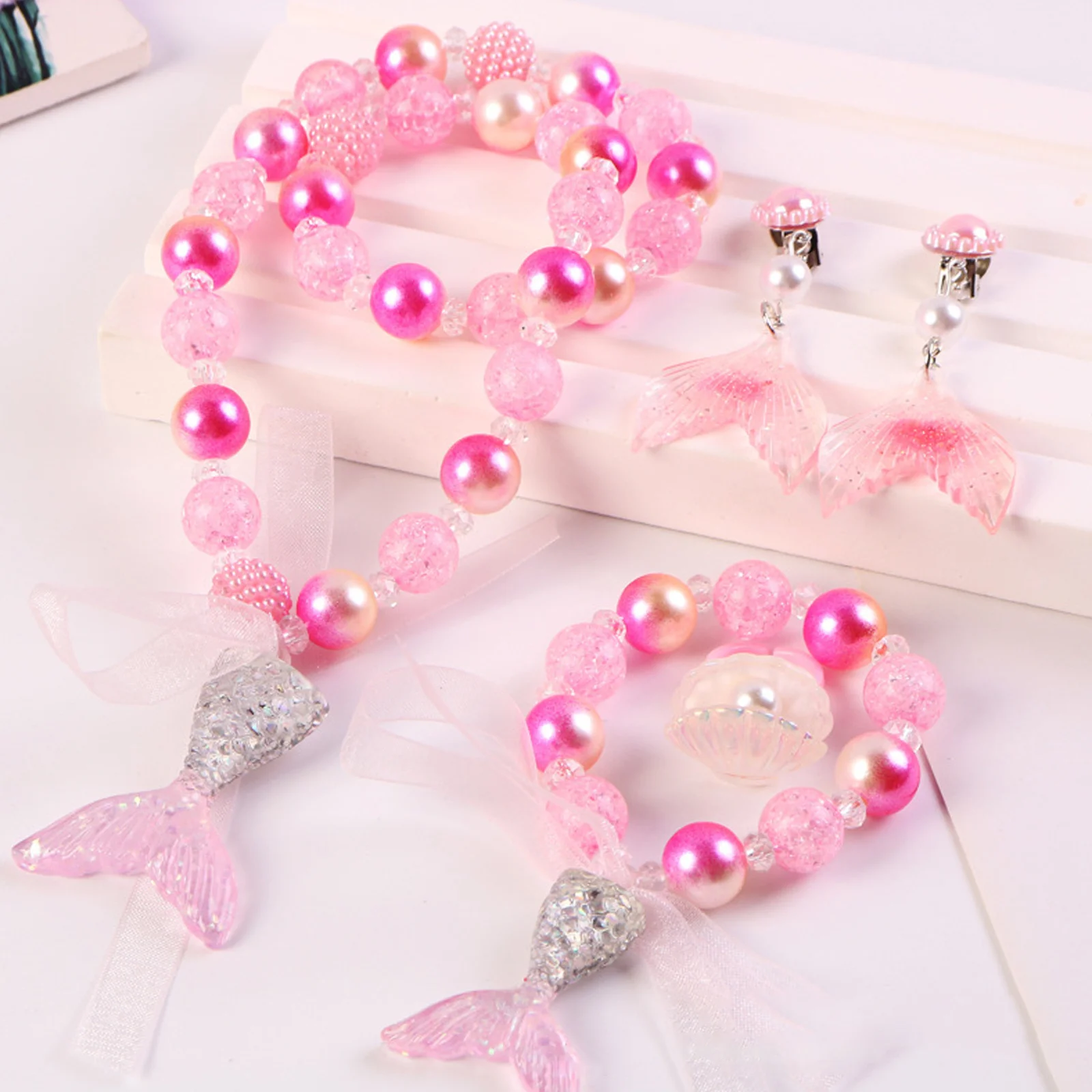 

1Set Neck Pendant Ear Ornaments Mermaid Jewelry Set Eyecatching Elegant Longlasting Celebration Accessories