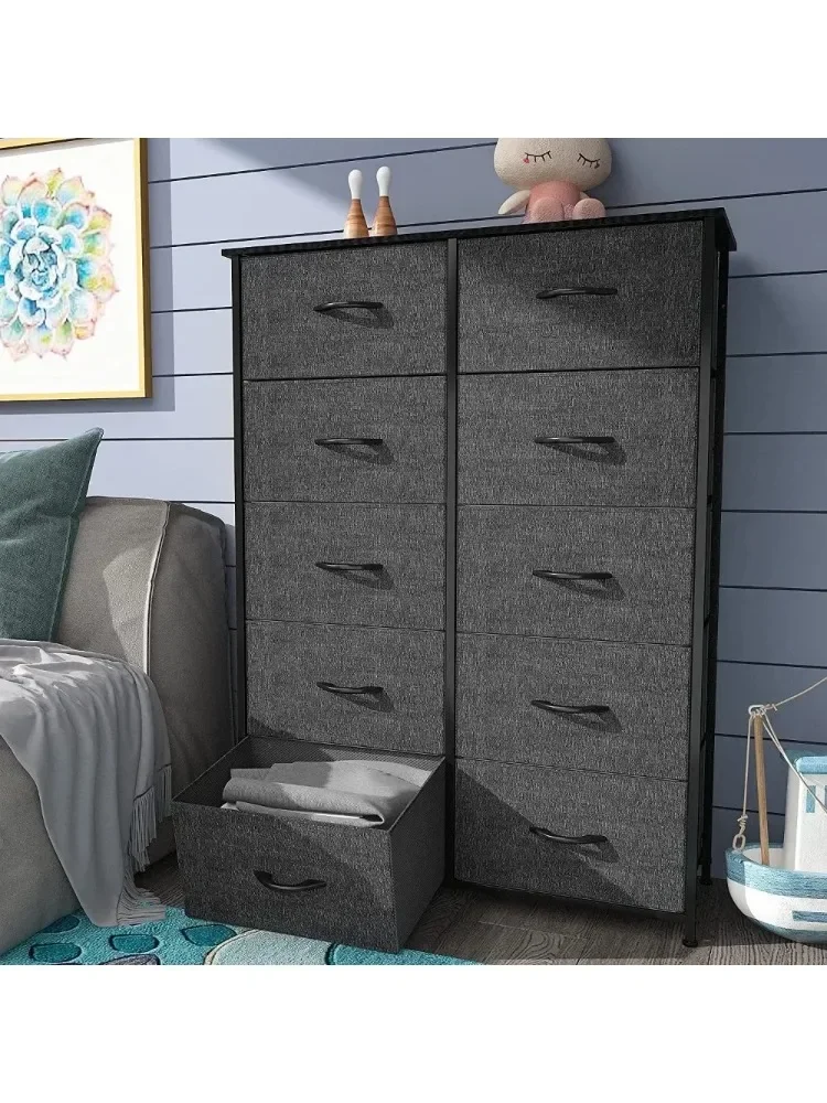 *10 Drawers Dresser Fabric Storage Tower Cabinet Bin  Organizer, Black Grey   Organizer Chest