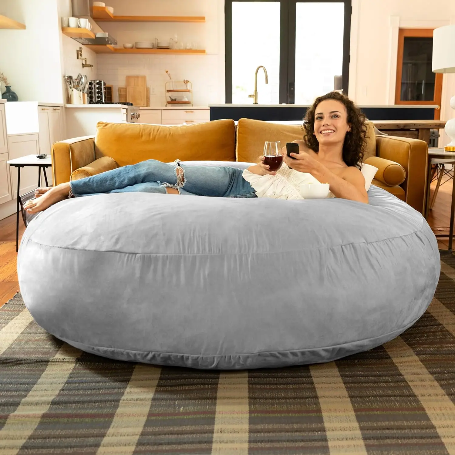 6 Foot Cocoon - Large Bean Bag Chair For Adults, Microsuede Platinum