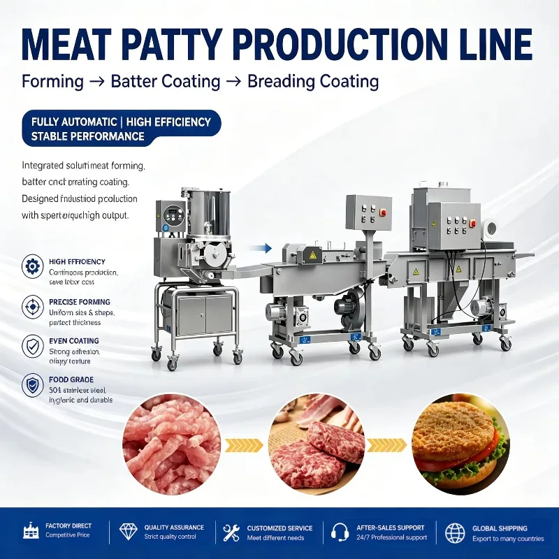 Fully Automatic Chicken Nugget Production Line Meat Patty Maker Burger Patty Processing Line SUS304 Food Processing Machinery