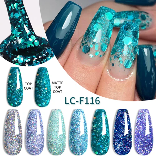 LILYCUTE-esmalte de uñas en Gel con purpurina azul, 7ml, plata, oro rosa, lentejuelas coloridas, semipermanente, barniz para decoración de uñas en Gel UV