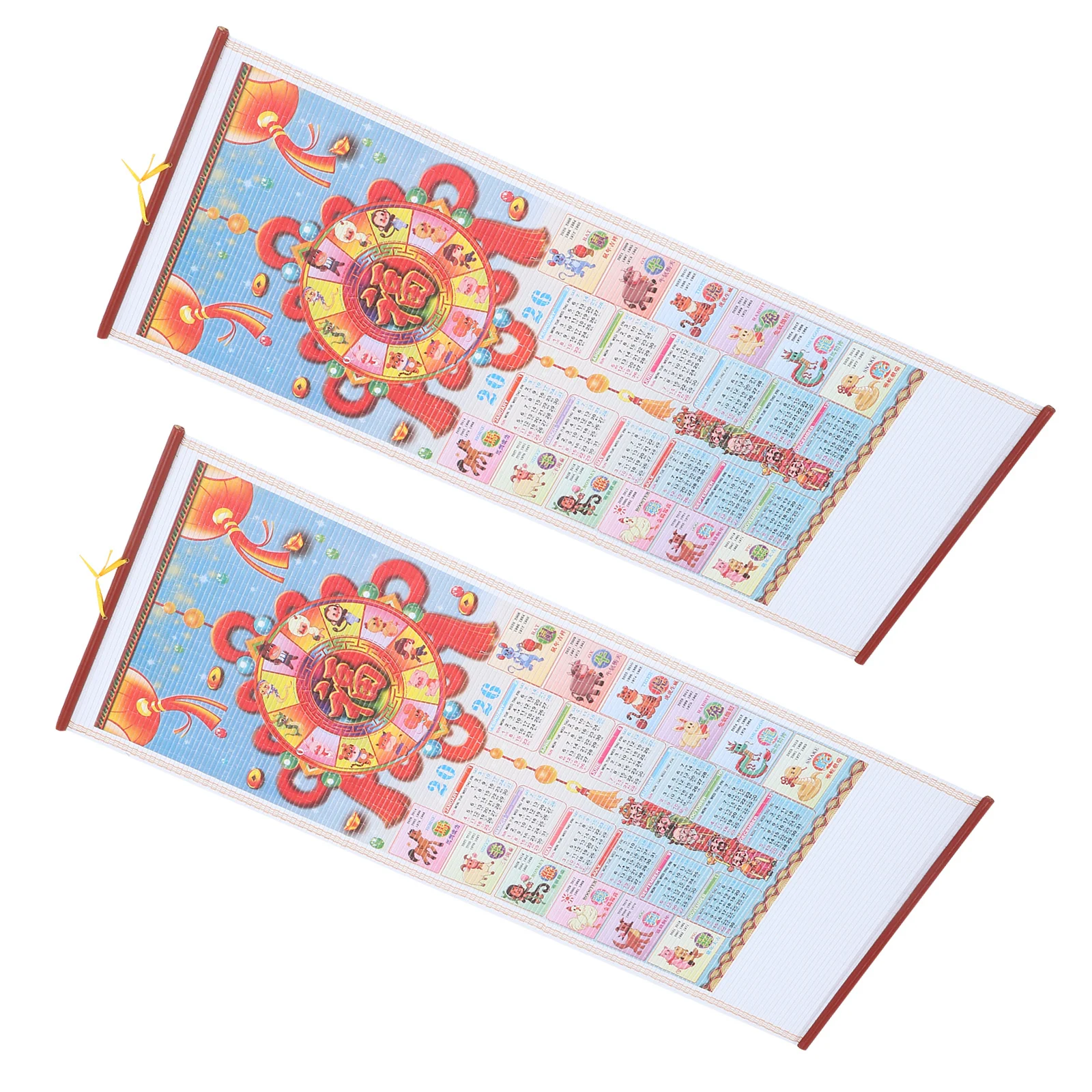 2Pcs 2026 Chinese Zodiac Hanging Wall Calendar Horse Year Faux Rattan Scroll Traditional Lunar New Year Decorative Planner