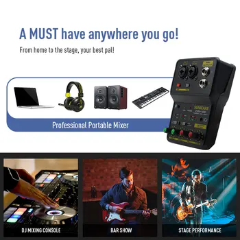 Sonikek Mixing Console Mini Audio Mixer 2 Channel with Sound Card for PC Recording/DJ Studio/Music Recording Home Karaoke