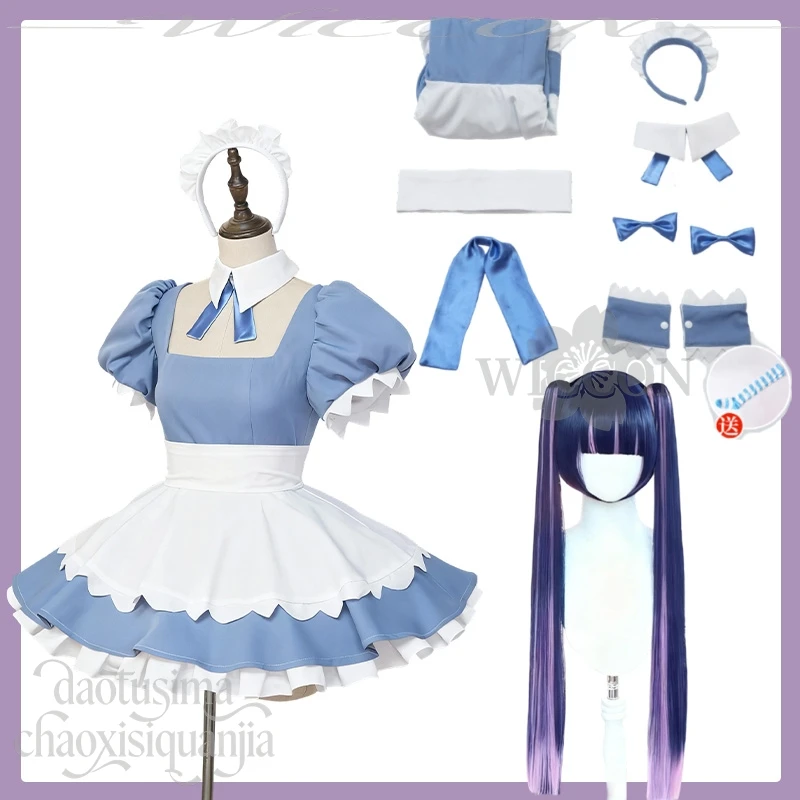 SWEETS PARADISE Coffee Maid Cosplay Anime New PANTY & STOCKING With GARTERBELT Kawaii Blue Sweet Lolita Cake Dress Wig Halloween