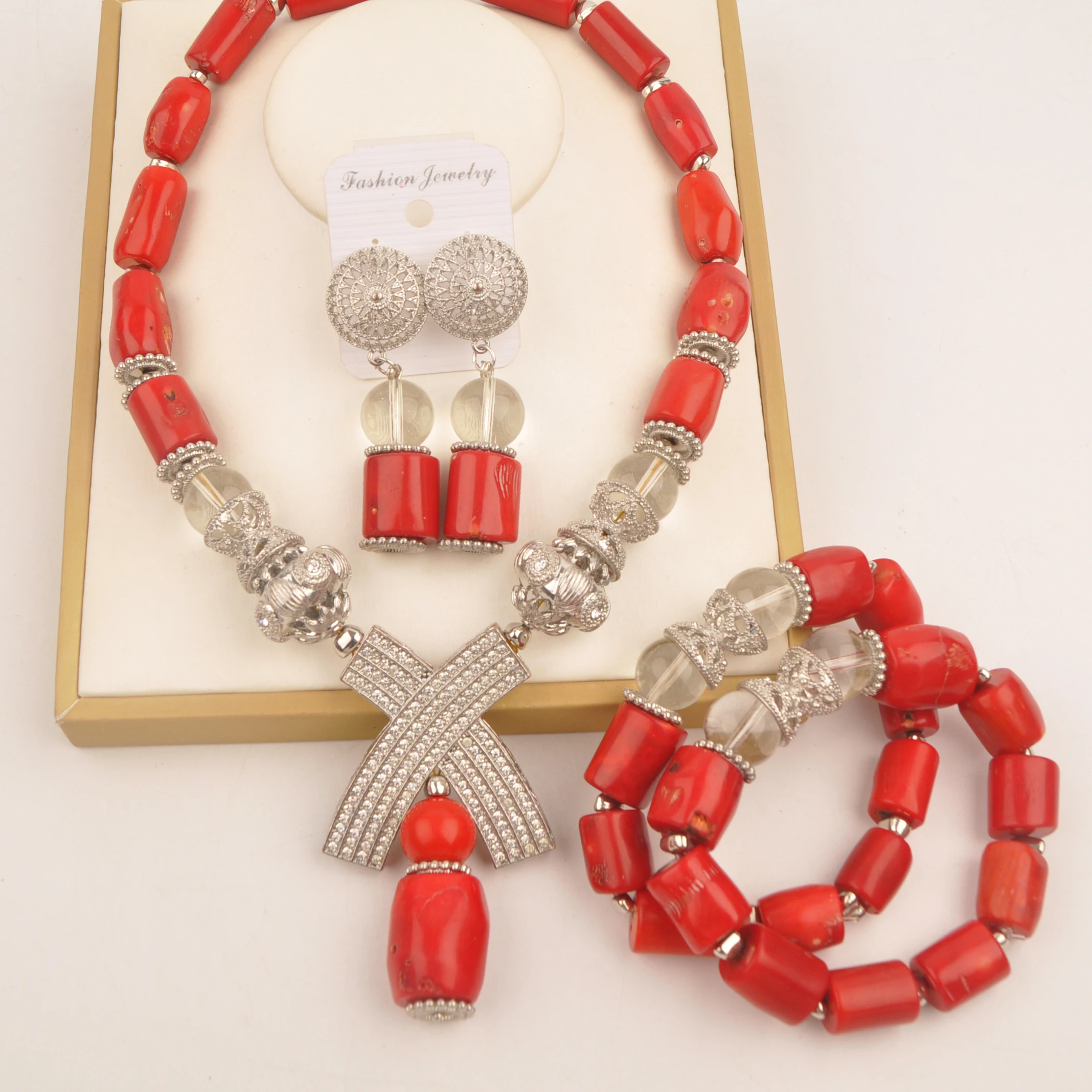 

African Wedding Coral Necklace Nigerian Bride Set Jewelry