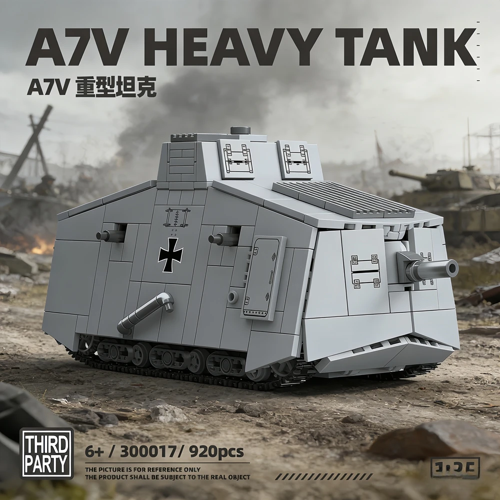 

1:35 920 деталей Тяжелый танк A7V, модель немецкой армии времен Второй мировой войны, конструктор для сборки, игрушки для подарков на Рождество