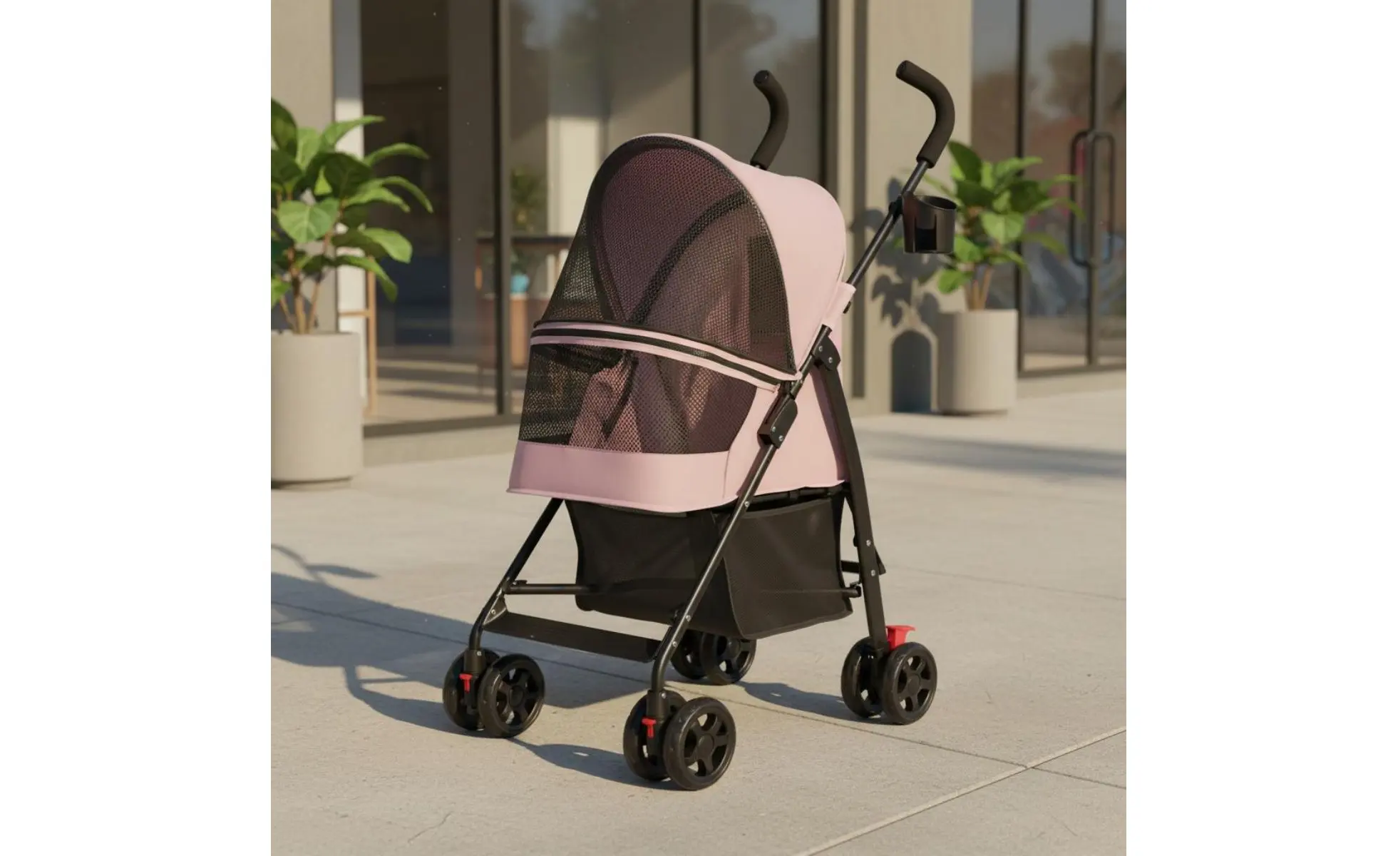 Foldable Pet Stroller Ventilated Lightweight Pet Stroller Large Viewing Window Brake System for Small Pets, Outdoor Walks, Park