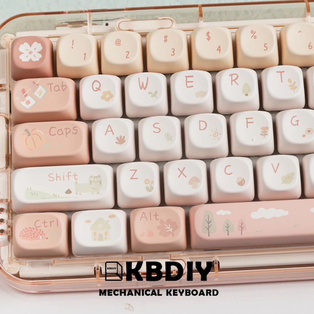 KBDiy 141 Keys/Set MOA Profile PBT Forest Cabin Keycaps for Mechanical Keyboard Gaming MAC Key Caps DIY Custom Caps for GMK67 64