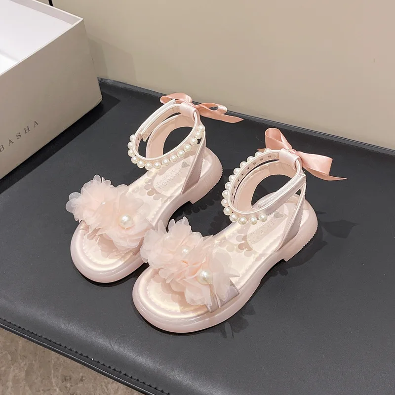 Girls Summer Sandals Soft Bottom Toe-Open Cute Princess Shoes Middle Large Children Little Girls Student Beach Shoes