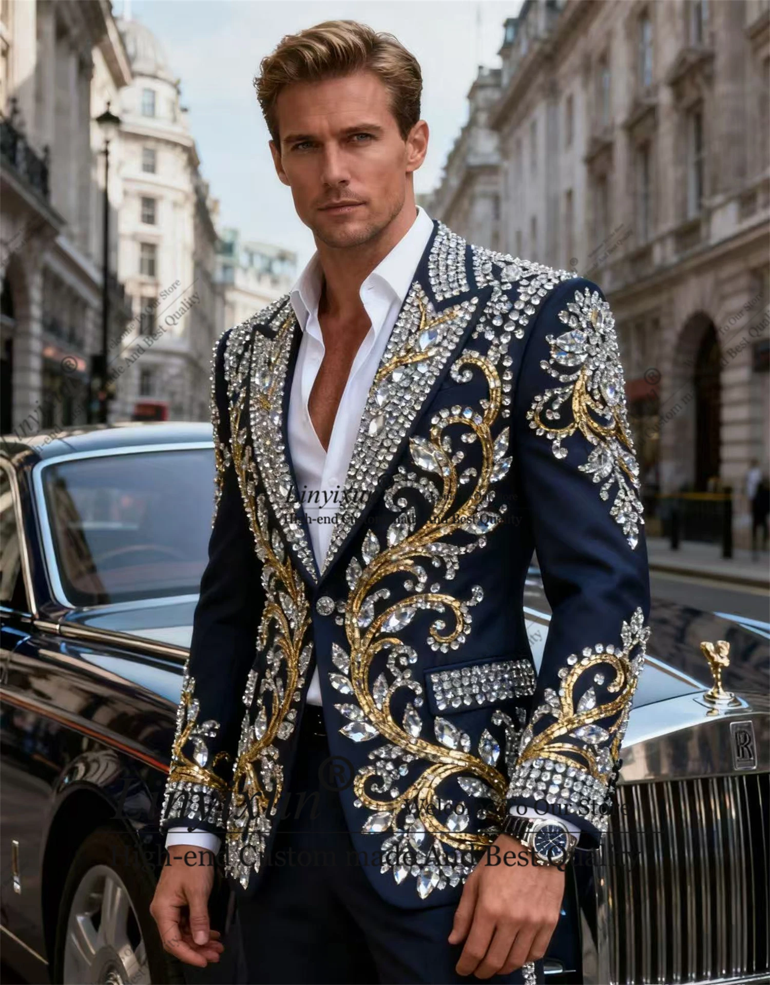 

Высококачественные мужские костюмы со стразами, модный смокинг жениха по индивидуальному заказу, комплекты из 2 предметов, мужские пиджаки для выпускного вечера, облегающие свадебные костюмы, Ropa hombre