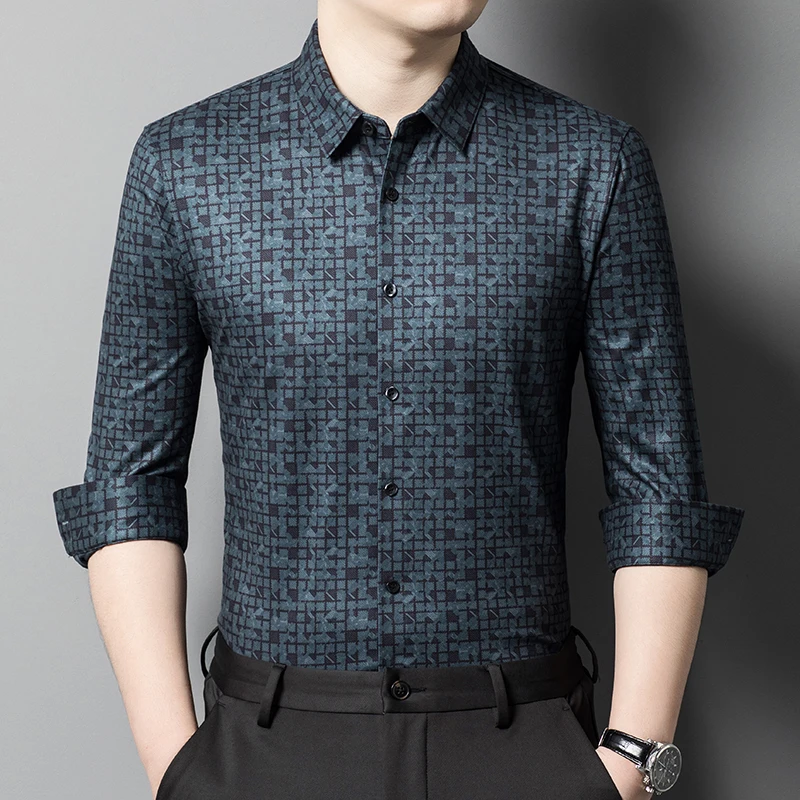 BY530 High-End Print Shirts For Men Long Sleeve Casual Exquisite Autumn Quality Skin-Friendly Cashmere Contain Camisas De Hombre