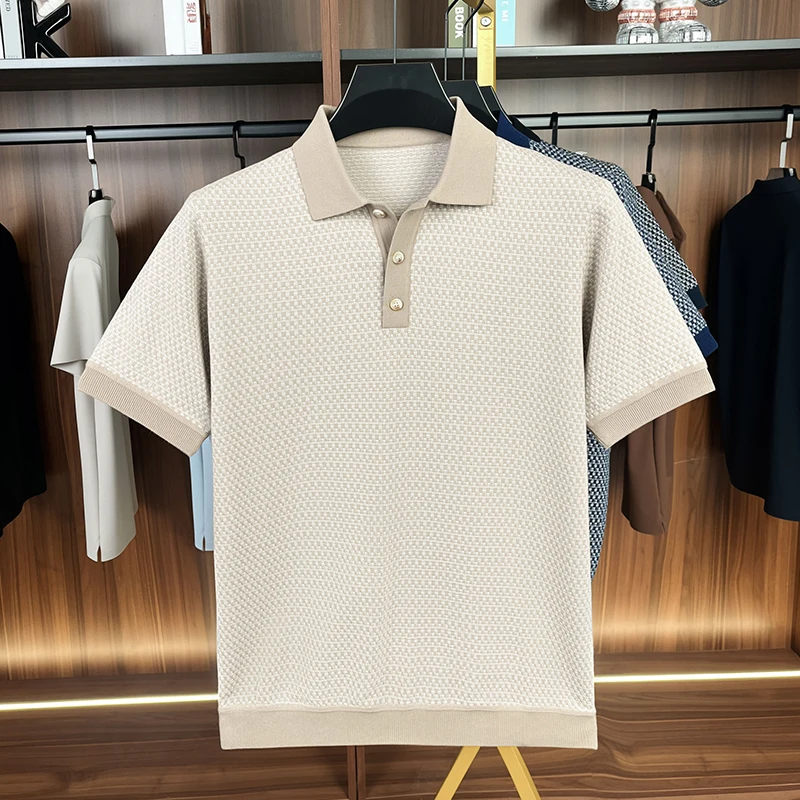 100% pure cotton short sleeve men's polo shirt personality checkered printing luxury fashion thin breathable new casual T-shirt