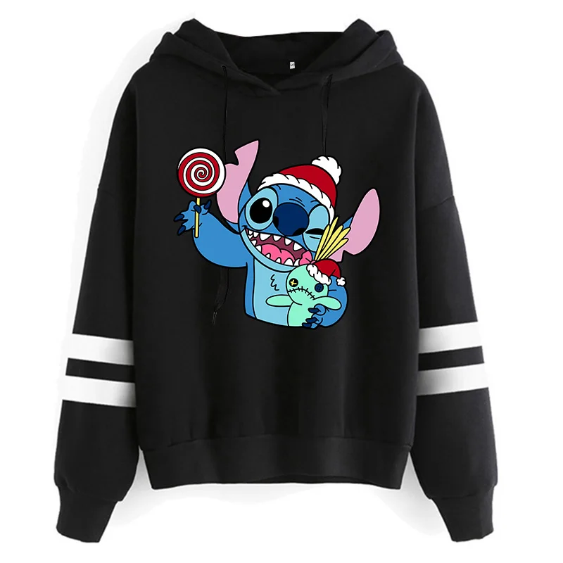 Aesthetic Funny Y2k Christmas Sweatshirt Lilo Stitch Disney Cartoon Hoodies Women Cute Stitch Anime Manga Hoody Female Clothes