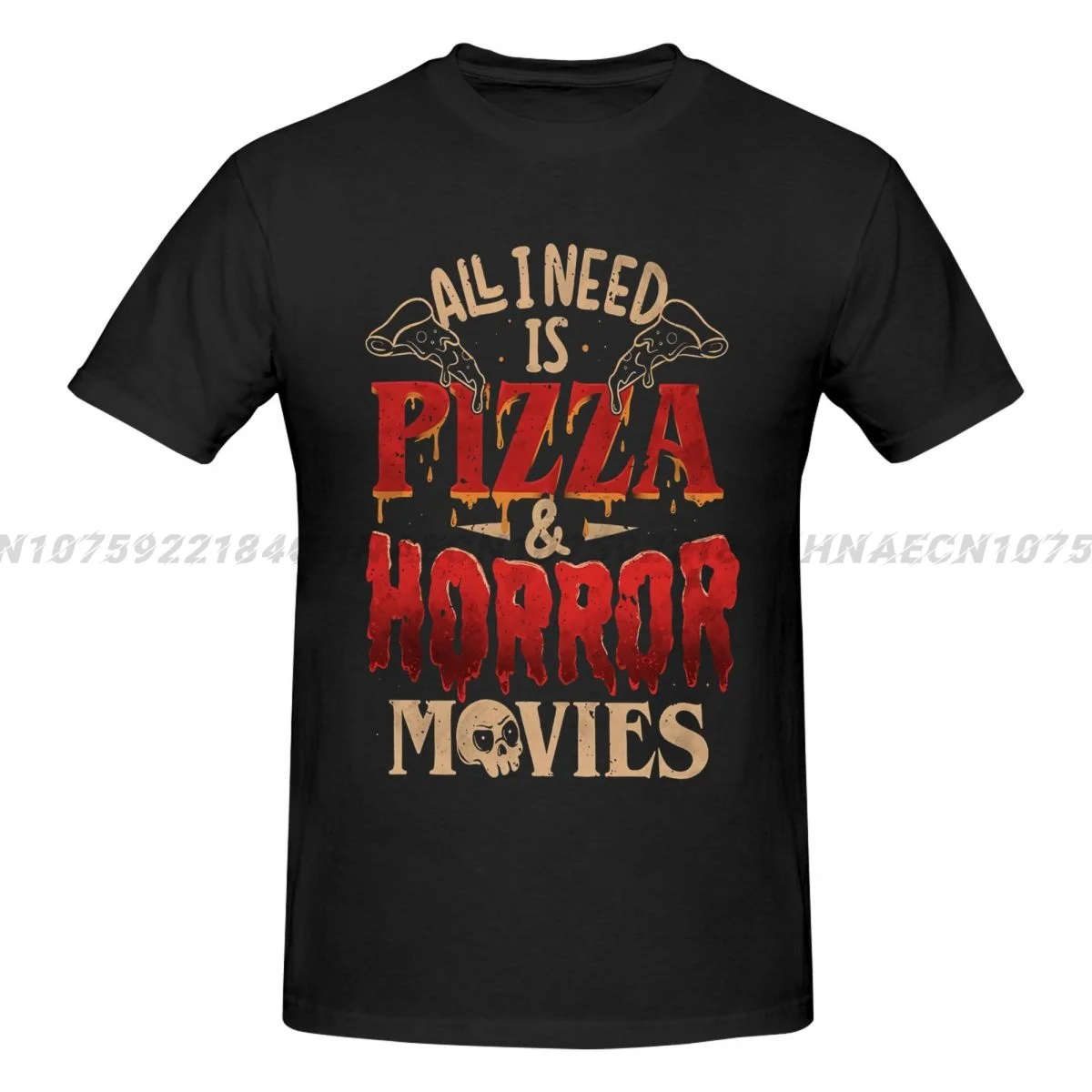 

All I Need Is Pizza And Horror Retro Men's Cotton Comfortable Breathable Casual Fashion T-Shirt Outdoor Street Clothing for Men