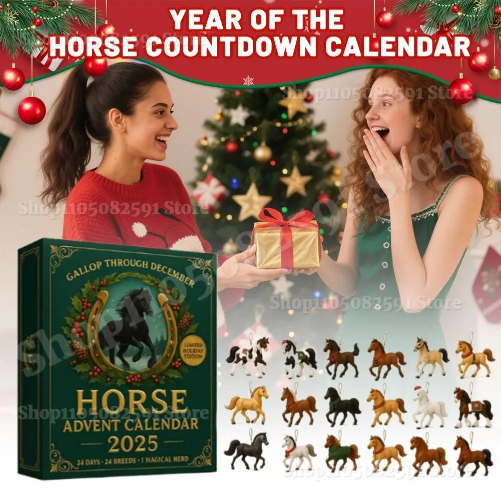 

3D/2D Horse Advent Calendar 2025 Christmas Countdown Calendar with 24 Unique Horses Figurines For Home Christmas Tree Decor