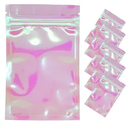 50-100pcs Holographic Rainbow Film Laser Bag Resealable Zip Lock Packaging for DIY Jewelry Retail Candy Nail Beauty Gift Pouches