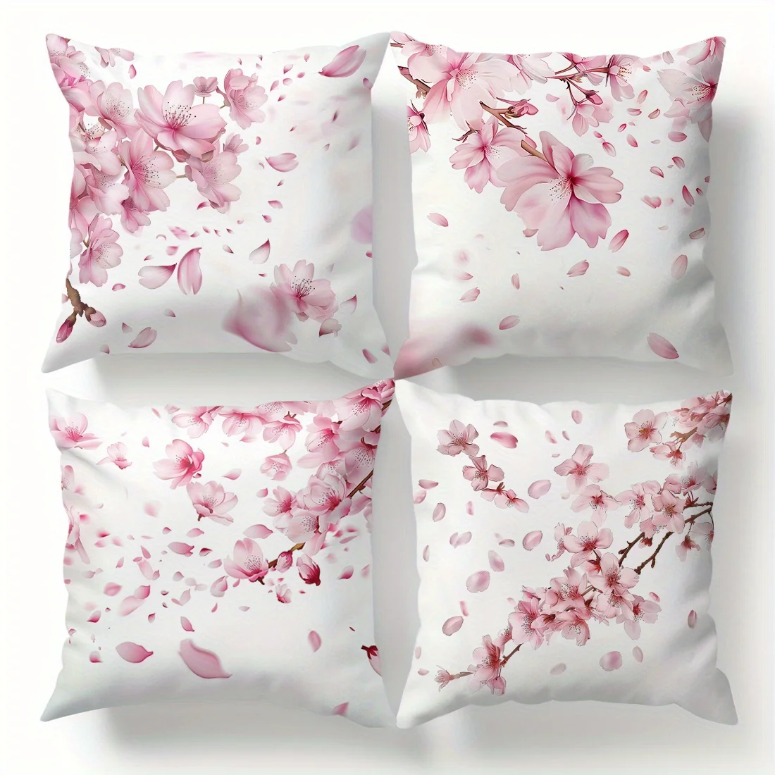 

4Pcs Cherry Blossom Pillow Covers - Peach Velvet Single-Sided Printed Cushion Covers for Sofa Decor