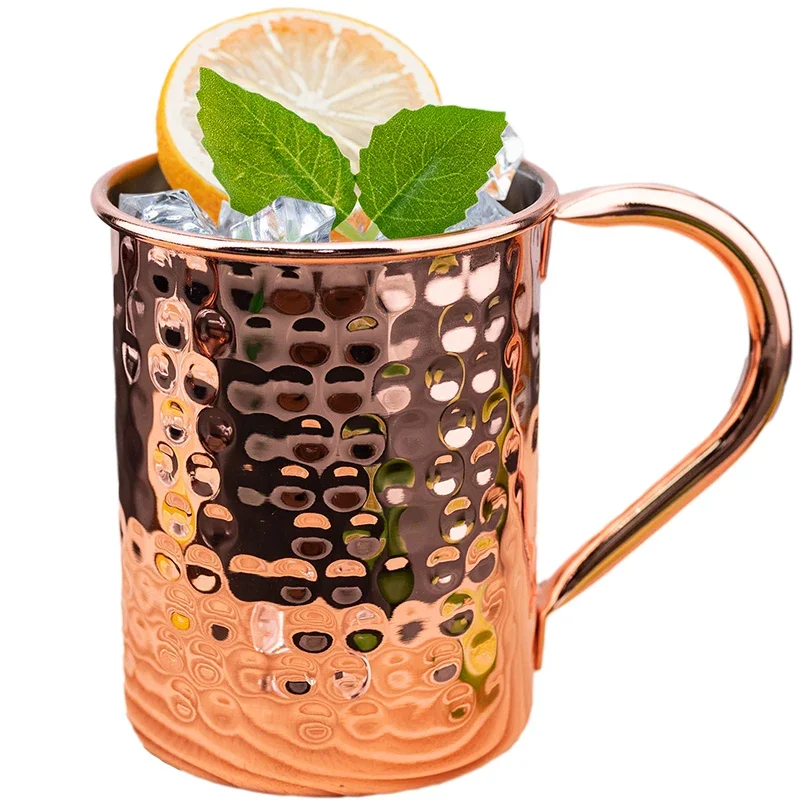 2025New Cocktail Wine Cup Moscow Mule Mug Stainless Steel Hammered Copper Plated Beer Cup Coffee Bar tools Drinkware for Ramadan