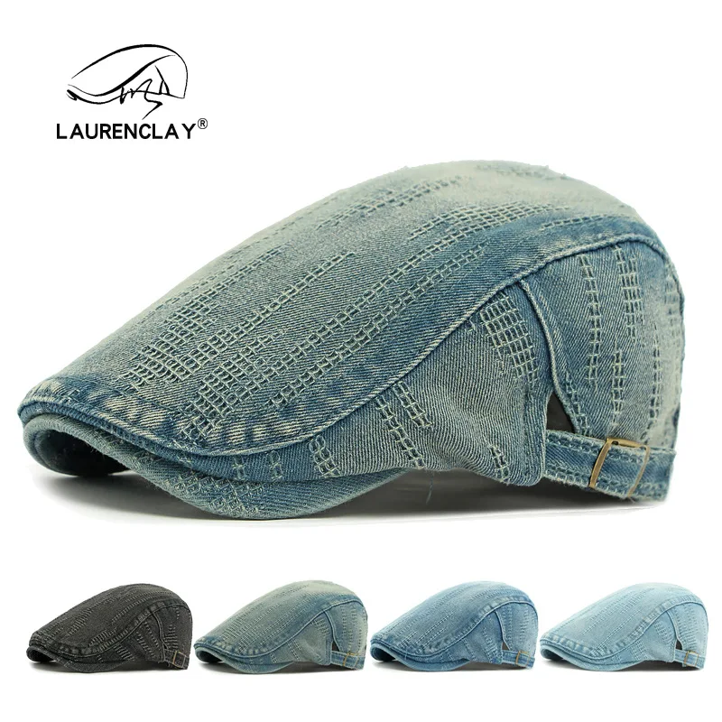 

All Year Round Stylish Washed Denim Hat Women's Beret British Retro Forward Hat Men's Jacquard Peaked Cap Trendy