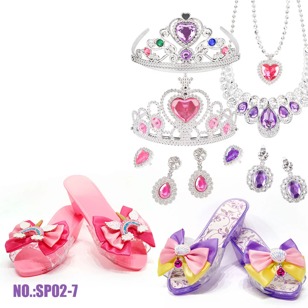 Kids Girl Princess Play House Dress Up Toy Cute Girl Exquisite Accessories High Heels Crown Necklace Earrings Party Cosplay Toy