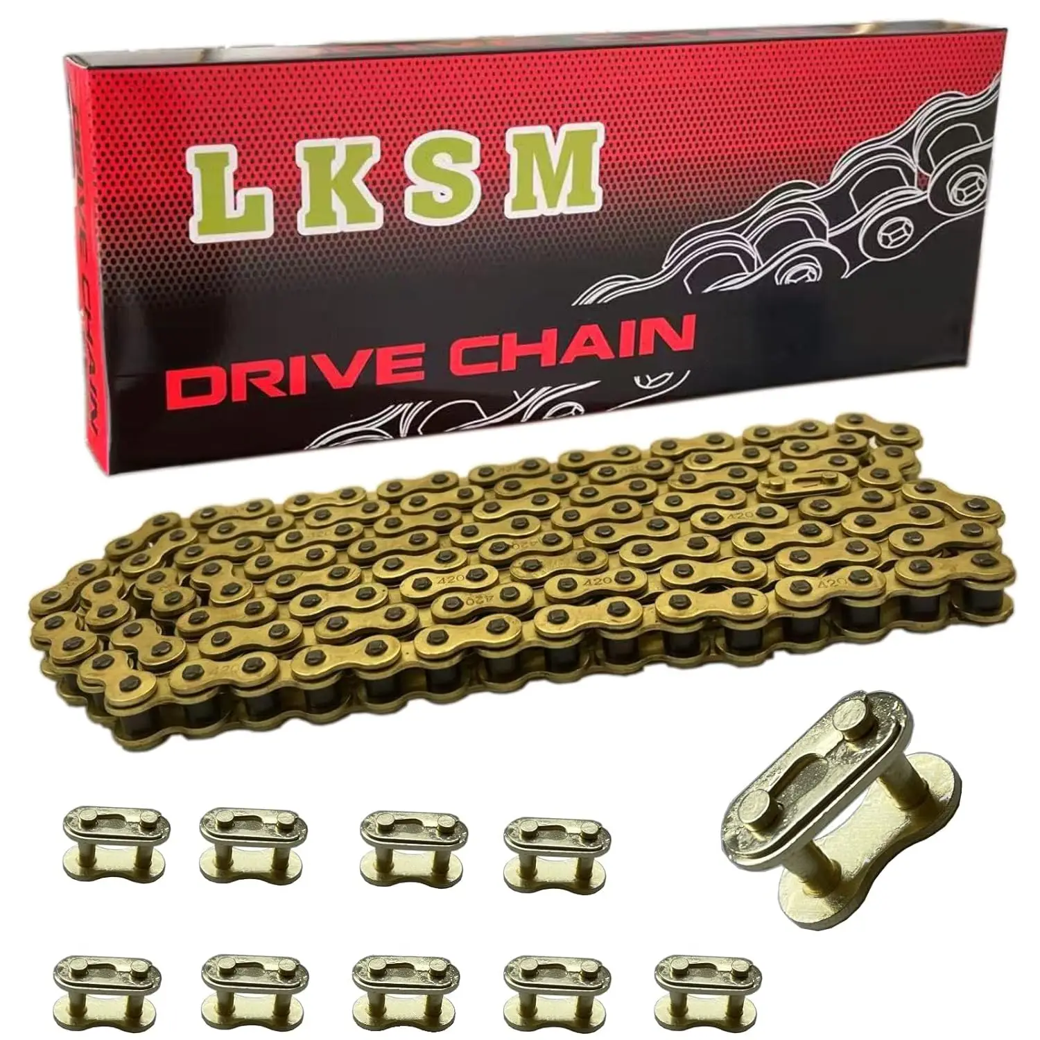 

420 Motorcycle Chain Gold 132 Links with Master Link for Dirt Pit Bike ATV Quad Go Kart