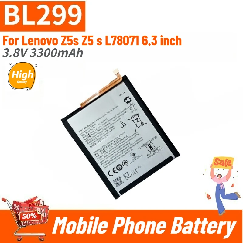 

BL299 High Quality Phone Battery 3.8V 3300mAh For Lenovo Z5s Z5 s L78071 6.3 inch Brand New Replacement Battery