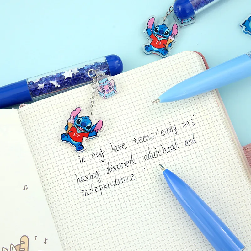 Bolígrafo de Gel de punto aleatorio, conjunto de dibujos animados, muñeca de Disney, colgante de diamante negro de 0,7mm, bolígrafo giratorio acrílico, papelería para estudiantes, 2/4 Uds.