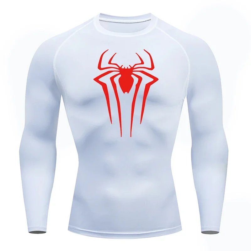 Langarm-Kompressionsshirts mit Spinnen-Aufdruck für Herren, Fitnessstudio, Workout, Rashguard, Unterhemden, Baselayers, sportliche, schnell trocknende T-Shirts
