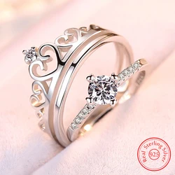 Real 925 Stelring Silver Jewelry Coulple Fashion Crown Crystal Zircon Ring For Woman XY0377